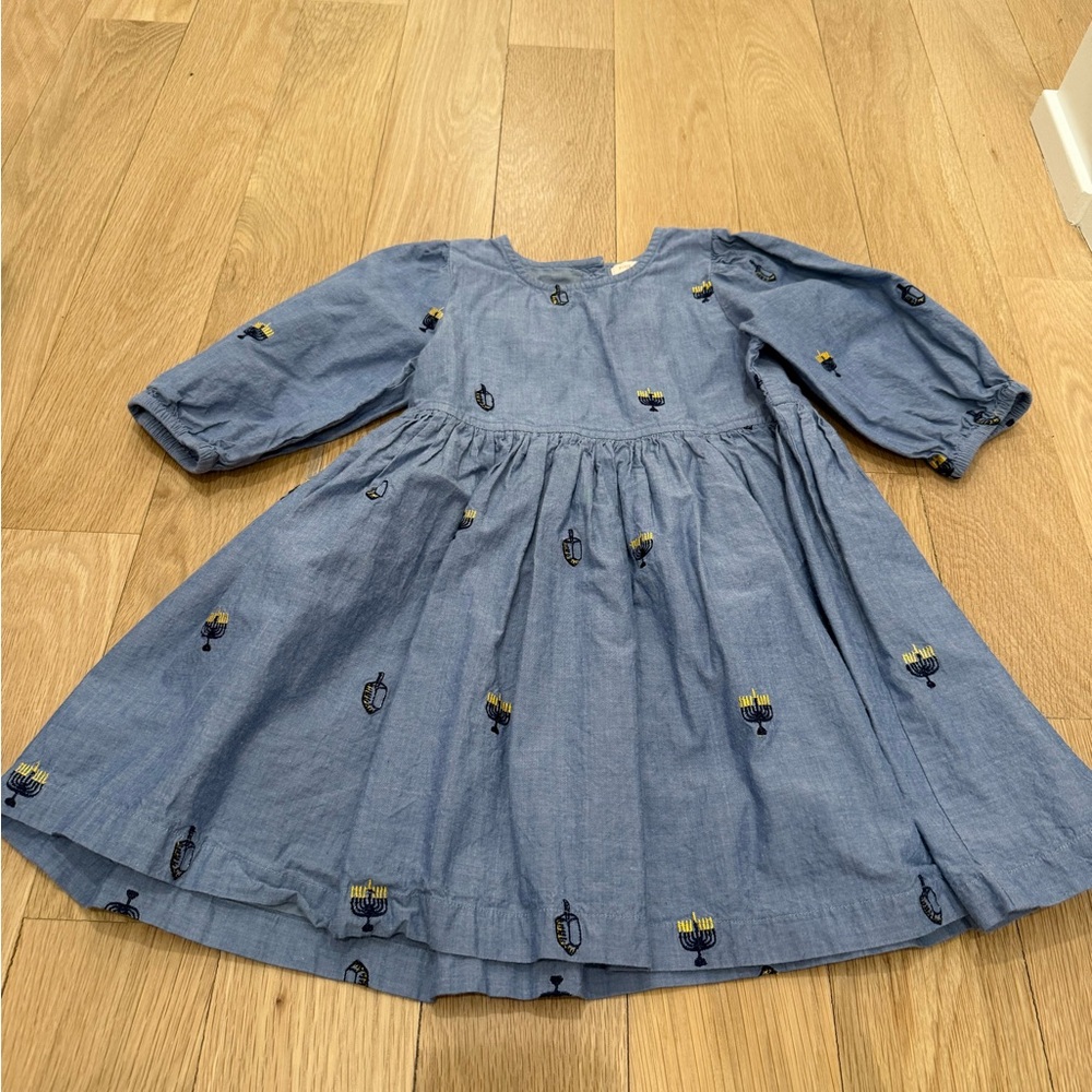 Pink Chicken Charming Hanukkah Blue Kids Dress with Embroidered Details 4T